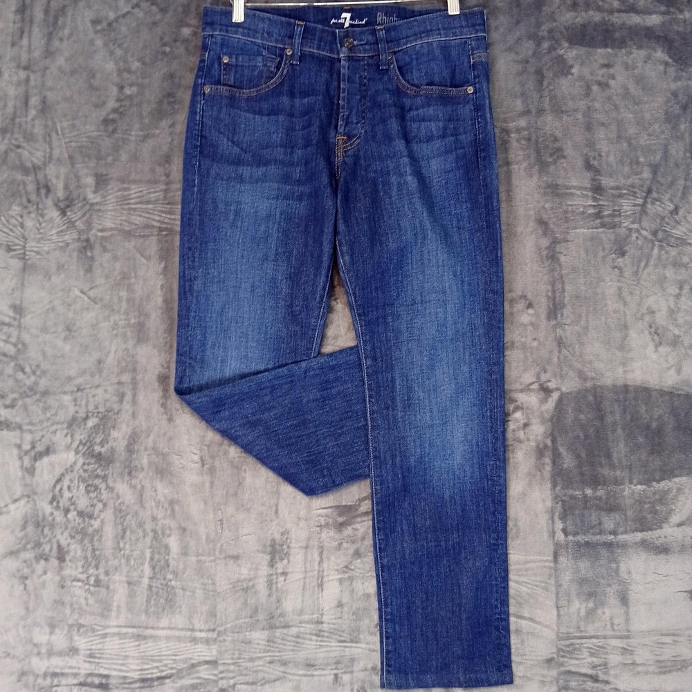 7‎ For All Mankind Jeans Mens 32 Blue Rhigby Stretch Straight Leg Button Fly